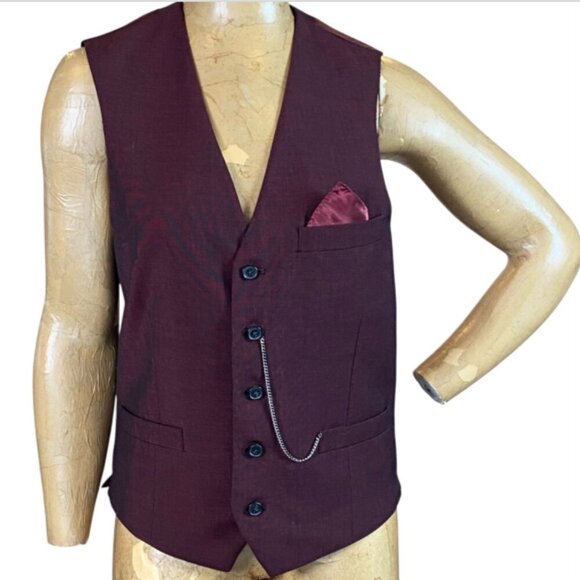 INC International Concepts Button-Down Waistcoat/Vest Sz S Burgundy 311L - Picture 1 of 9